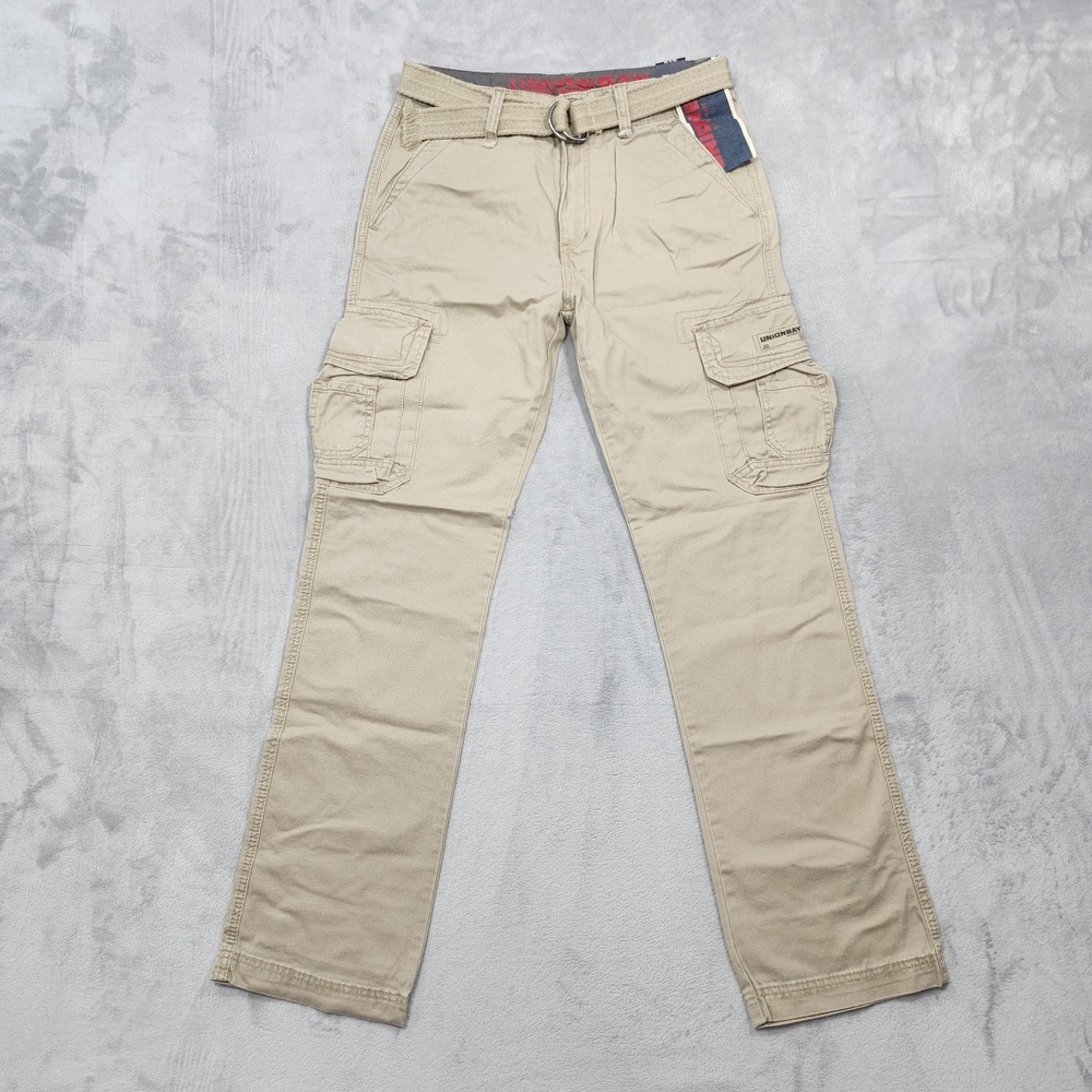 NEW Unionbay Pants Mens 32x34 Beige Survivor Cargo Canvas Utility Belted Casual